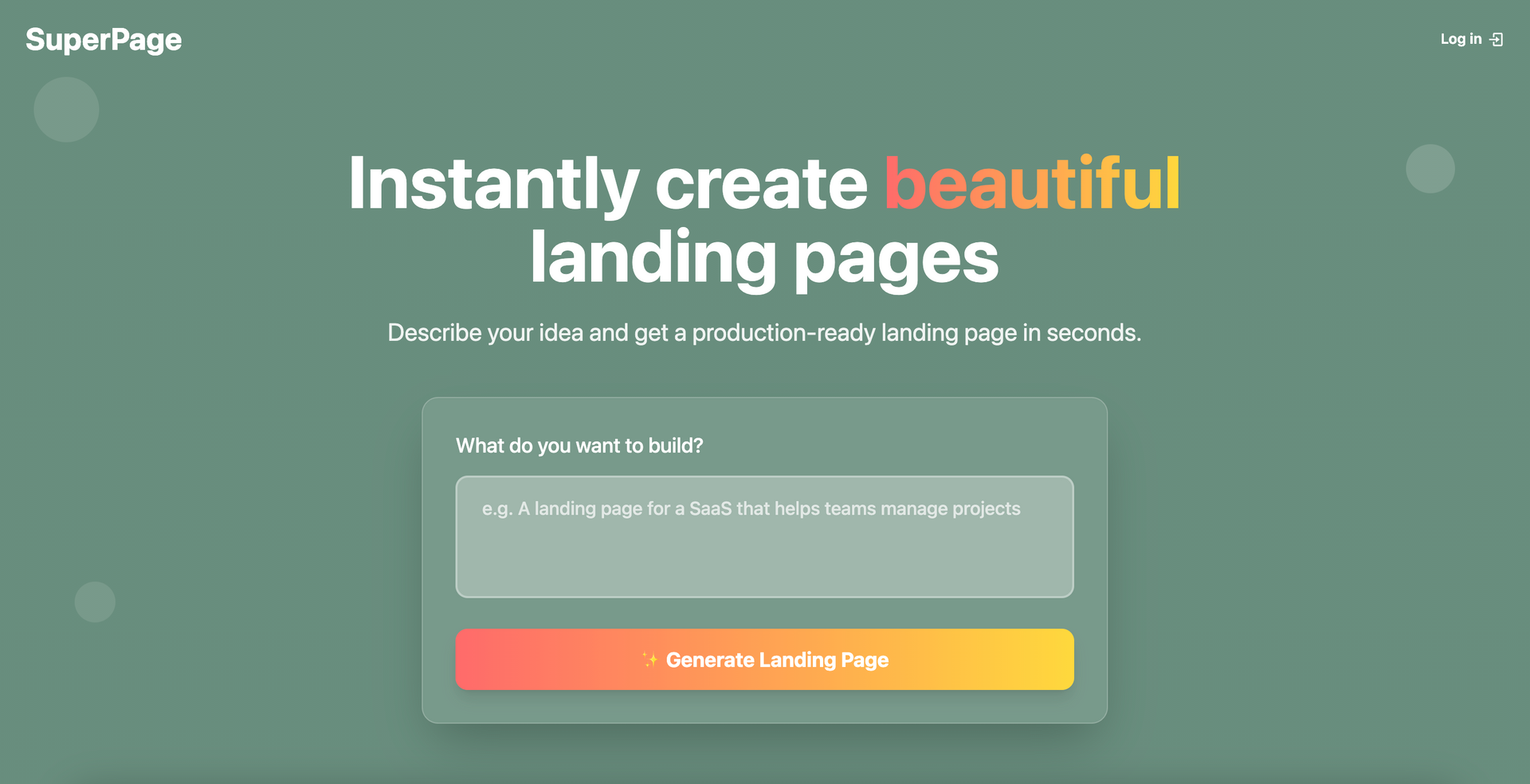 SuperPage.io AI page builder screenshot